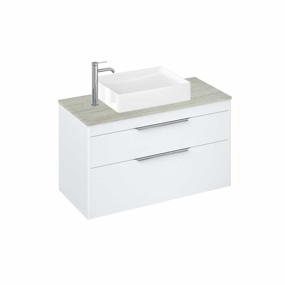 Shoreditch 100cm double drawer Matt White with Concrete Haze Worktop and Quad Countertop Basin